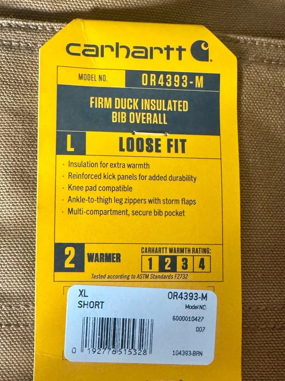 Carhartt Firm Duck Insulated Bib Overall XL Short NWT